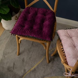 vctops Velvet Soft Square Chair Pad with Ties Cute Gradient Pom Pom Indoor Dining Chairs Cushion (Purple, 16" x 16")