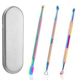 Nail Cuticle Pusher 3PCS, Stainless Steel Dual Head Cuticle Remover Tool for Manicures and Pedicures (Multicolor)