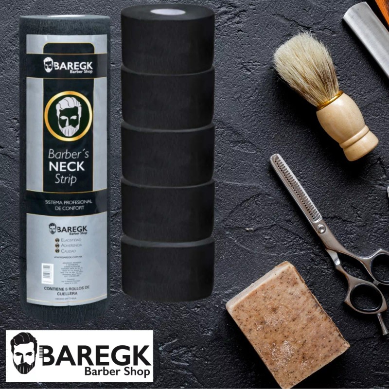 Baregk Papel Cuello Negro 500 Tiras. Barbería. Profesional. Baregk