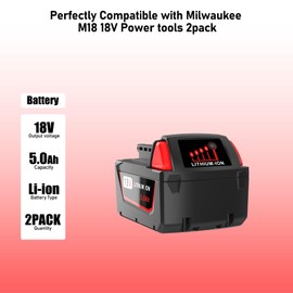 Volvmakz 5.0Ah 18V Replace Battery for Milwaukee M18 Battery Compatible with Milwaukee M18 Cordless Power Tools 18V XC Lithium Battery 48-11-1852 48-11-1850 48-11-1862 48-11-1812