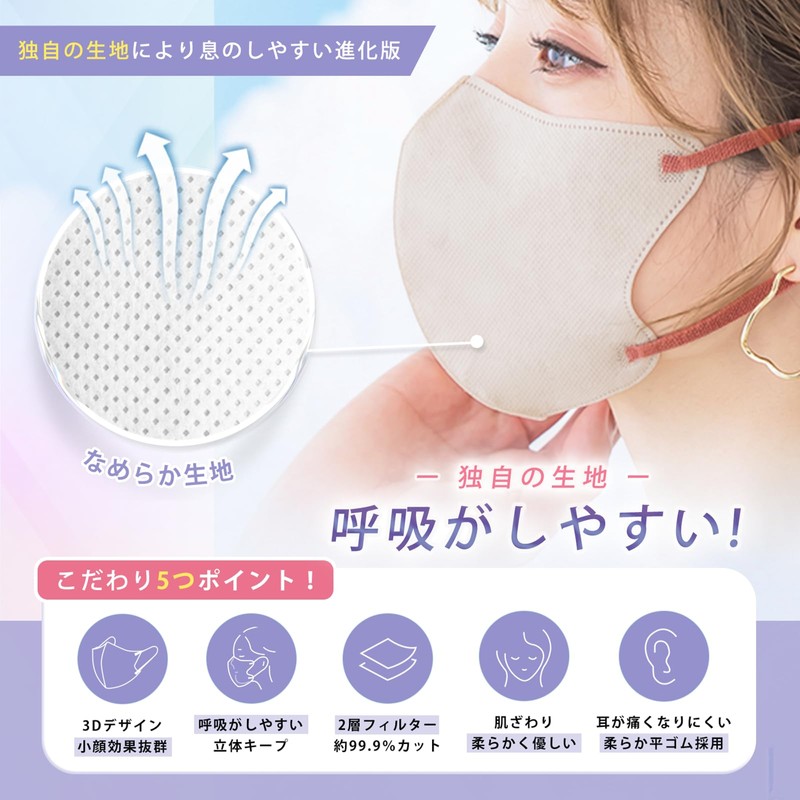 シシベラ(CICIBELLA) 快息マスク 小顔 立体マスク バイカラー 不織布 肌に優しい 使い捨てマスク 20枚 ミスティグレー