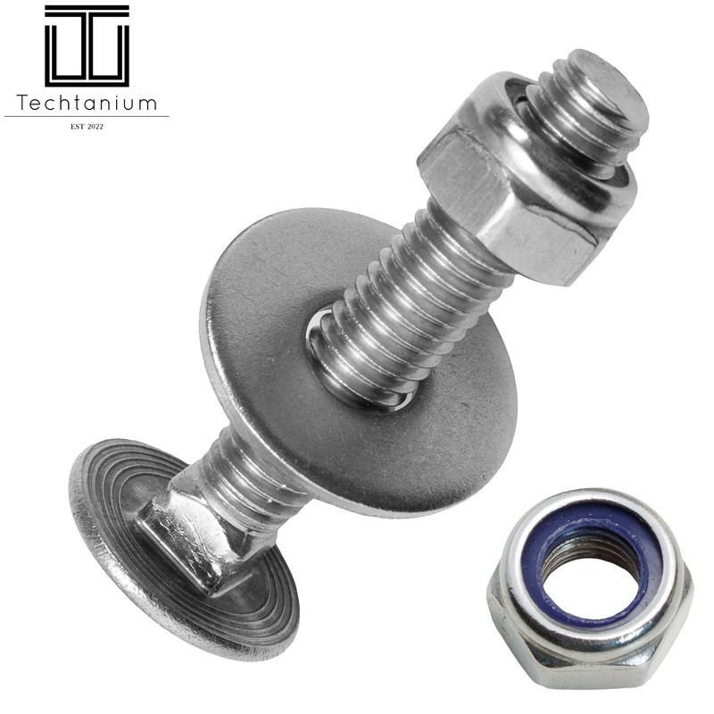 Techtanium® Carriage Bolts M8 x 80/80 mm Including Locking Nuts