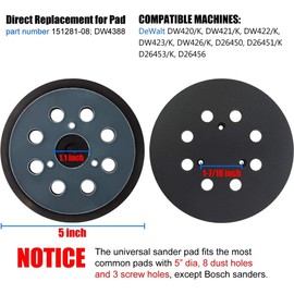 5 Inch 8-Hole Hook and Loop Sander Pads Replacement Sanding Pads for DeWalt DW420, DW421, Dw423, DW426, D26451, D26453 Orbital Sander…