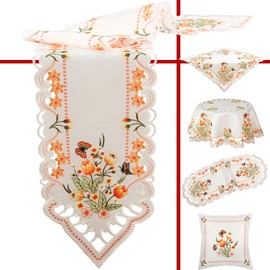 Quinnyshop Orange Tulips and Butterflies Embroidery Table runner 34-inch-by-34-inch/ 85 x 85 cm Square Polyester, White