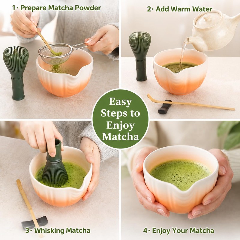 7pcs Matcha Whisk Set, Japanese Matcha Set Includes Green Plastic