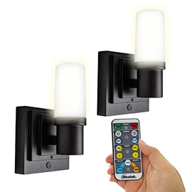 Westek Battery Operated Wall Sconce with Remote, 2 Pack – Plastic Wireless Battery Wall Light, Easy No Wire Install – 160 Lumens, 4 Hour Auto Shut-Off Battery Wall Sconce – Matte Black Finish
