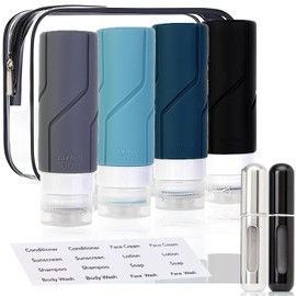 Juego de 4 Botellas de viaje para artículos tocador, Contenedores recipientes Botellas de viaje recargables para aseo aprobados por la TSA, Sin BPA, A prueba de fugas, Accesorios kit de viaje