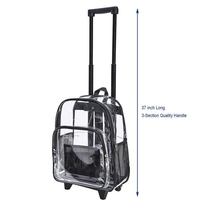 Rolling Clear Backpack, Heavy Duty Cold-Resistant Security Transparent PVC Backpack