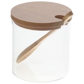 hobbyme Salt and Sugar Seasoning Glass Flavoring Jar Round Storage Jar with Spoon,Glass Bamboo Lid Seasoning Pot,Kitchen Round Storage Tank,Seasoning Container