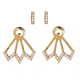 nOir Yukon Clear Sparkling CZ Stones Gold-tone 2 Zig Zag + 2 Bars Earrings Set