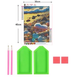 Aimorty 5D DIY Full Drill Diamond Painting Set, Heart Shaped Water Drops on Beach at Sunset, Diamond Art Cross Stitch Embroidery Kit for Wall Decoration, 30 x 40 cm