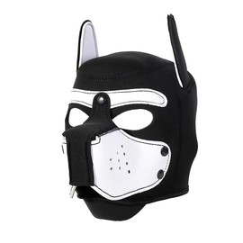 QUYUWOWO Neoprene Puppy Face Muzzle Dog Removable Full Head Hood Mask With Ears (White, One Size)