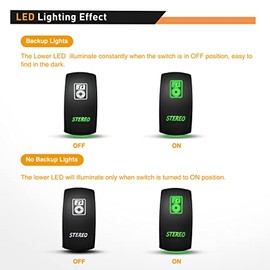 GOOACC GOOACC Stereo Rocker Switch Led Light Bar Switch 5Pin Laser On Off SPST switches Green 20A 12V 10A 24V Switch with Jumper Wires Set for Cars Trucks RVs,2 Years Warranty
