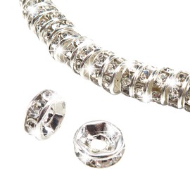 TOAOB 100 pcs 4 mm Rondelle Rhinestone Spacer Beads Silver Round Crystal Beads for Bracelet Jewellery Making
