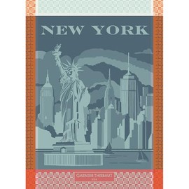 Garnier Thiebaut New York Orange/Blue Jacquard French Kitchen Towel