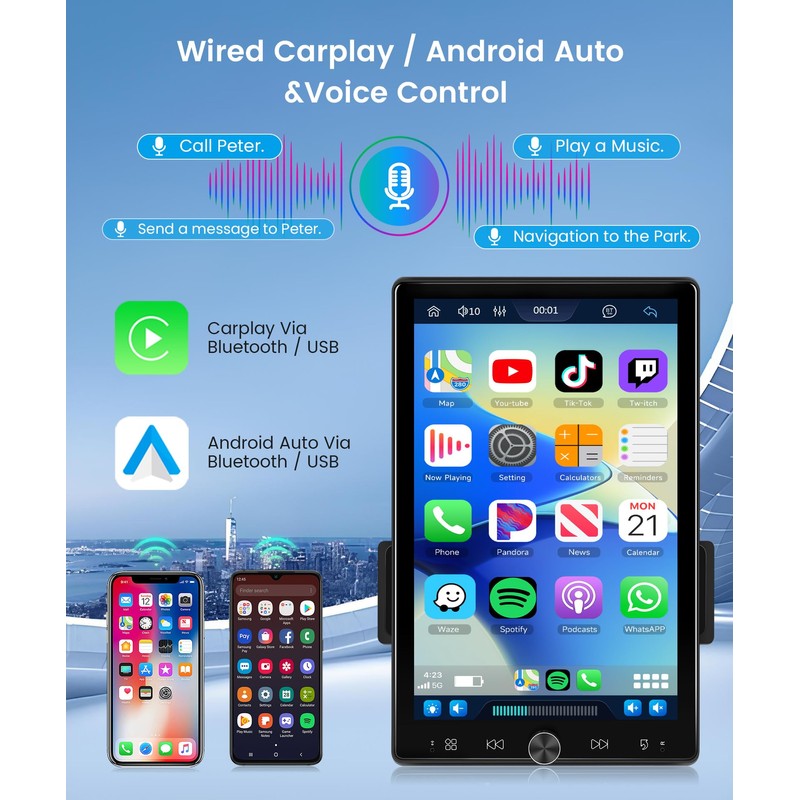 10.4 Inch Car Stereo Single Din Touch Screen Wireless Carplay,