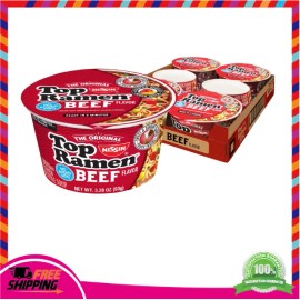 Nissin Top Ramen Bowl Ramen Noodle Soup, Beef, 3.28 Ounce (Pack of 6)