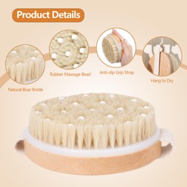 Dry Brushing Body Brush Lymphatic Drainage Dry Brush, Dual-use Dry Body Brush and Shower Brush with Natural Bristles, GOZINA Exfoliating Brush Body Scrubber for Massage, Remove Dead Skin and Cellulite
