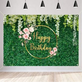 Birthday Decoration for Girls/Women, Birthday Banner Green Leaves Birthday Fabric Sign Poster, Happy Birthday Background Banner Women's Birthday Party Decoration