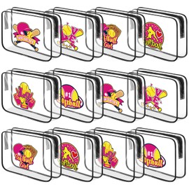 Sunnymove 12 Pcs Softball Gifts for Girls Women Softball Makeup Bag Bulk Clear PVC Cosmetic Case Sport Goodie Bag Waterproof Travel Toiletry Handbag for Team Gift Party Favors, 7.87 x 5.9 x 2.36''