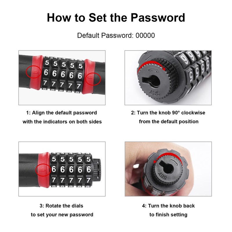 Bike Chain Lock, 5 Digit Combination Lock, 1.2 Meter (3.9FT)