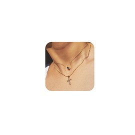 TINGN Cross Chain Gold Chain Women's 14K Gold Plated Cross Chain Layered Cross Chain Necklace Women's Cross Choker Chain Cross Necklace for Women Gold Fashion Jewellery Women's Gifts for Women Ladies,
