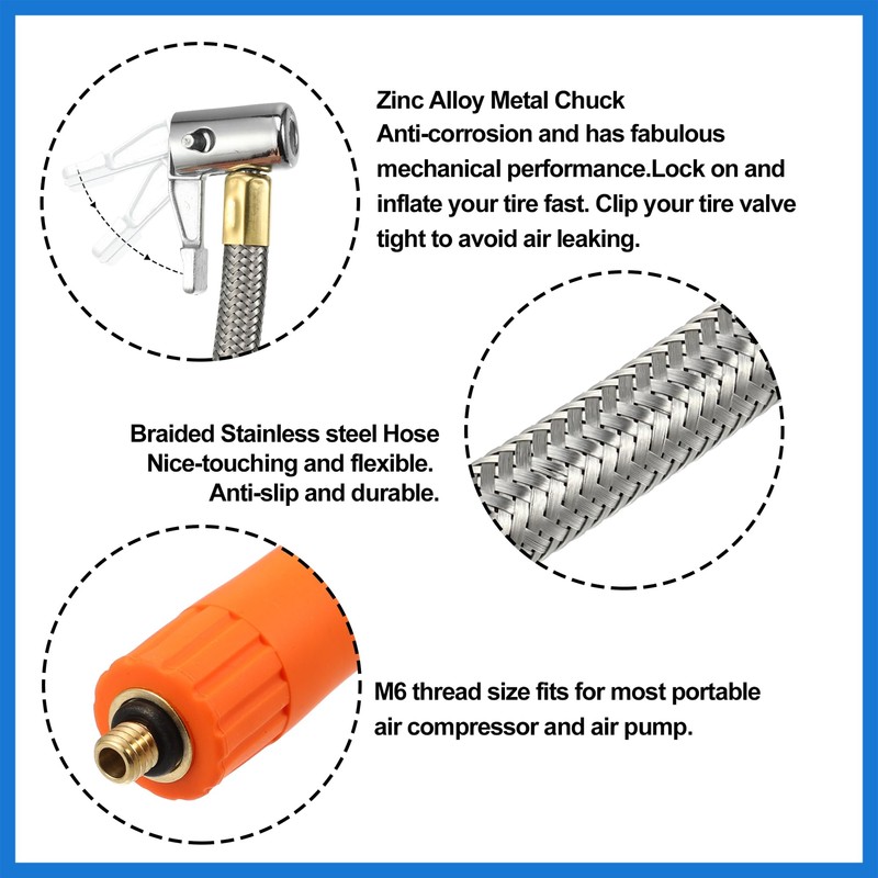 VekAuto 9.8" Tire Inflator Hose Adapter M6 without Air Release