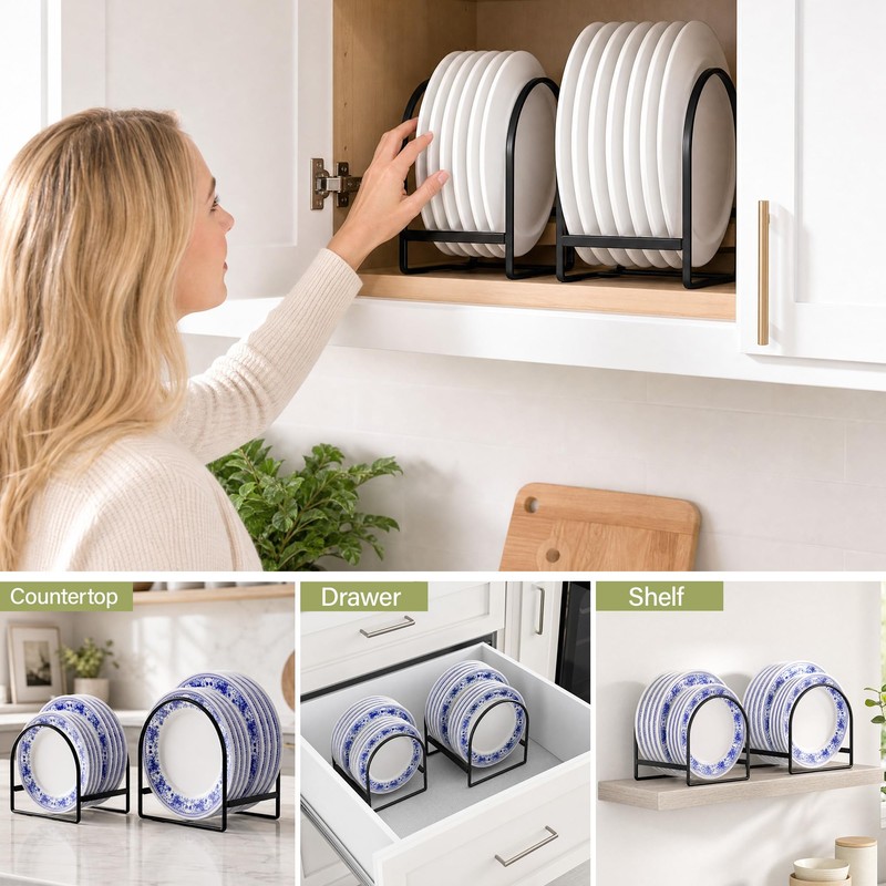 Delamu 4 Pack Plate Organizer for Cabinet Plate Rack Holder