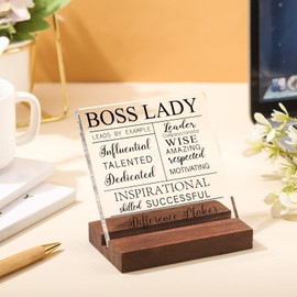 Maitys Boss Lady Gift for Women Acrylic Boss Lady Sign Office Decor with Wood Base Boss Lady Plaque Boss Inspirational Christmas Gift with Quotes Appreciation Keepsake for Birthday Festive(Black)