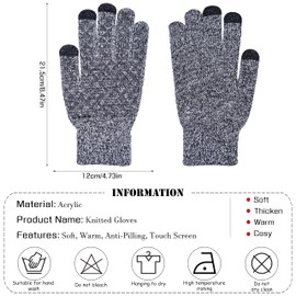 Winter Warm Gloves for Men Women, Warm Soft Touchscreen Gloves Thermal Knit Fleece Lined Glove Winter Anti-slip Gloves with Elastic Cuff Cold Weather Gloves for Driving Running Typing (Black+White)