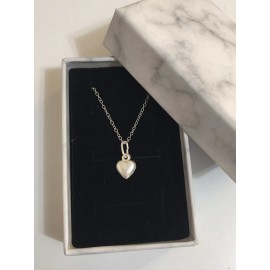 Silver Charm 925 Genuine Sterling Silver Small Puff Heart Necklace 18” Italy Gift For Her!