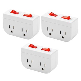 QITIM QITIM Grounded Outlet with On Off Switch, Double Port Electrical Outlet Plug Switch, for Cruise Ship, Hard-to-Reach Lamps, Kitchen Appliances, Energy Efficient, 1875W/15A, ETL Listed, White, 3 Pack