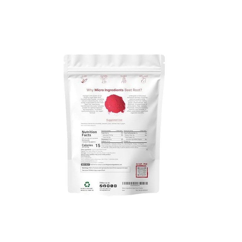 Micro Ingredients Organic Beet Root Powder, 2 Pounds | Cold