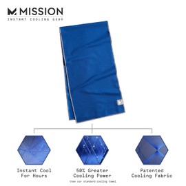 MISSION Max Plus Cooling Towel- Maximum Instant Evaporative Cooling in a Soft, Smooth Fabric, Cools Instantly When Wet, UPF 50 Sun Protection, Yoga, Golf, Gym, Neck, Workout, 9.5 x 36”- Blue