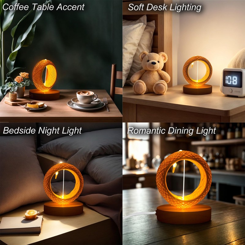 EDALOPLI Boho Lamp, Small Bamboo Table Lamp, USB Powered, Warm