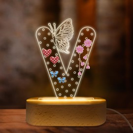 COSHAYSOO Earring Holder Organizer Valentines Day Gifts for Her Girlfriend Cool Birthday Gifts for Wife from Husband, LED Monogram Butterfly Decor Jewelry Display Stand Letter V
