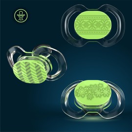 Smilo Baby Christmas Pacifier - 3 Pack of Slimline Pacifiers for Babies - 100% Silicone Newborn Pacifiers BPA Free - Glow in The Dark - White Christmas