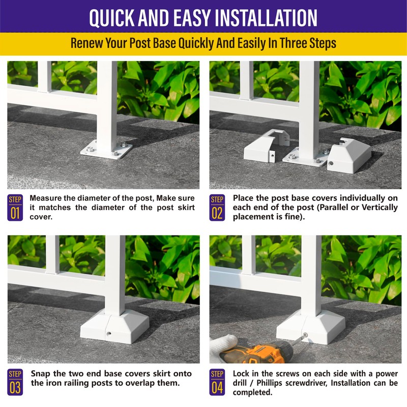 Hulave Split Post Base Cover, Fits 1.25"x1.25" Post/3.5"x3.5" Base, for