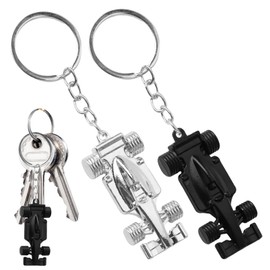 2 Pcs Silver Black Racing Car Keyring Set F1 Key Chains Present for Men Dad Motorsport Fans Fathers Day Birthday Present Durable Metal Key Ring Accessories