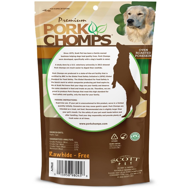 Pork Chomps Roasted Pressed Pork Skin Dog Chews, 4.5-inch Bone,