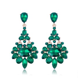 Kercisbeauty Statement Emerald Green Crystals Dangle Drop Earrings Women Rhinestones Gold Jewelry Retro Earrings (Green)