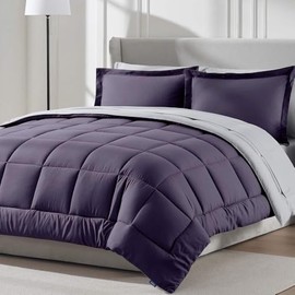 7-Piece 100% Microfiber 300 GSM Bed in a Bag Pretty Purple Comforter Set | Modern Contemporary Reversible Fluffy Soft Solid Color Pattern | Luxury Bedding Sets Wrinkle-Free Fade-Resistant - Twin Size
