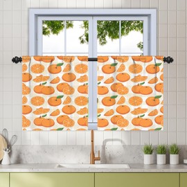 Renaiss Fruit Kitchen Curtains for for Windows Orange Tangerine Slices with Leaves Short Cafe Curtain Decor for Dining Room Bathroom Tier Rod Pocket Window Drapes 2 Panels 26 x 36 Inch