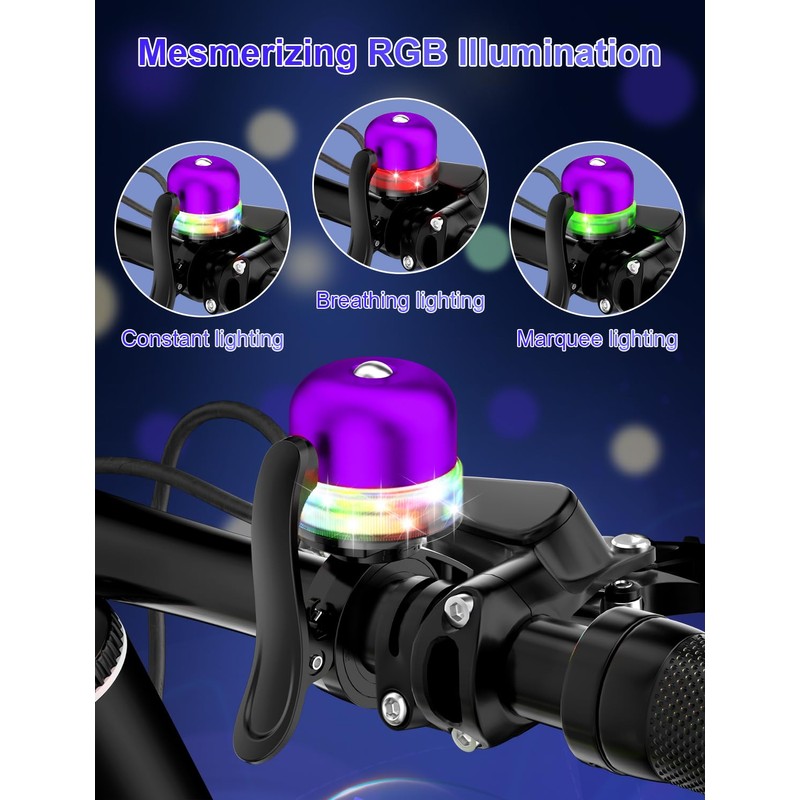 Bike Bell with RGB Lights, Bike Bell for 19-31.8mm Bicycle
