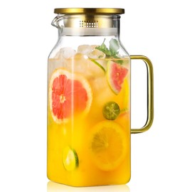 Jarra cuadrada de vidrio de 40 onzas, 1.2 litros con tapa y boquilla, jarras de agua con asa para refrigerador, jarra de vidrio de borosilicato para bebidas calientes/frías, jarra grande para té helado, café, bebidas, frío