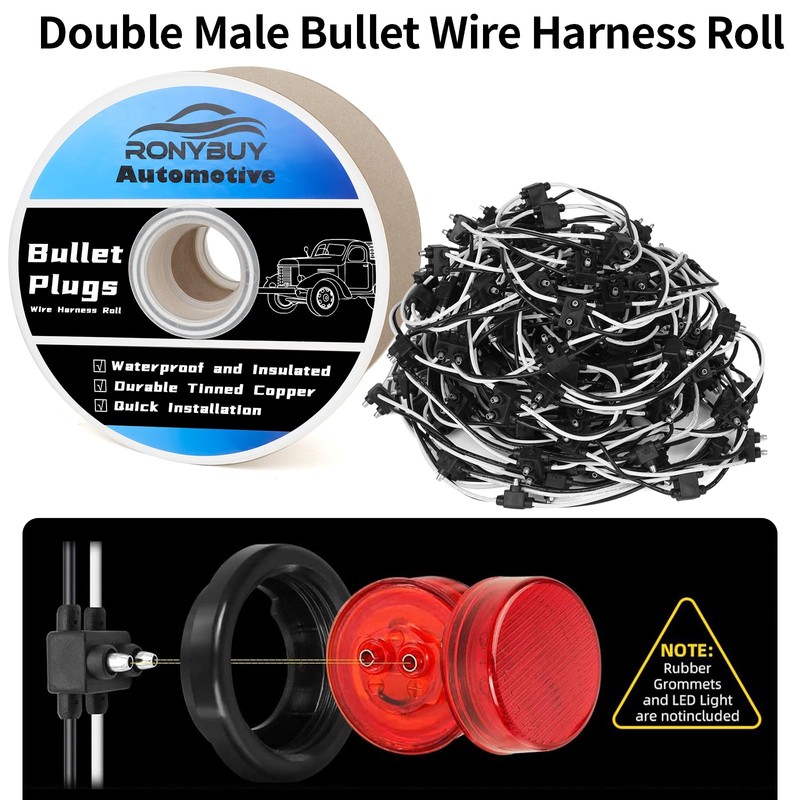 Ronybuy 150x 2 Wire Pigtail Double Male Bullet Plugs Roll,