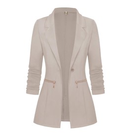 Genhoo Women's Solid Stretch Long Sleeve One Button Front Open Blazer Jacket Light Khaki X-Large
