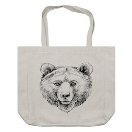 Ambesonne Animal Shopping Bag, Hand Sketch Grizzly Bear Wildlife Mammal Ink Drawing Nature Theme Artwork, Eco-Friendly Reusable Bag for Groceries Beach and More, 15.5" X 14.5", Cream