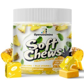 Iron Supplement Chews with Vitamin C for Women Men and Kids, Natural Vegan Iron Soft Chew with Vitamin B6,B12,D, Calcium & Zinc - Energy Support, 60 Pineapple SoftChews,2 Month Supply