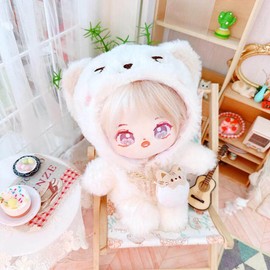 niannyyhouse 20cm Plushie Doll Clothes Cat Onesies 8in Doll Accessories Dress Up (Beige)